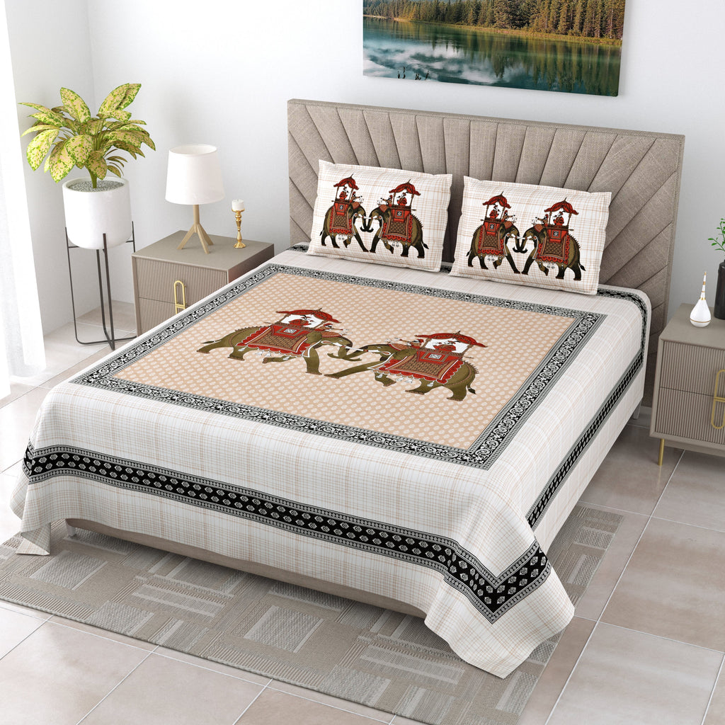 Royal Elephant Parade Cotton Bedsheet - 120x120 Inches