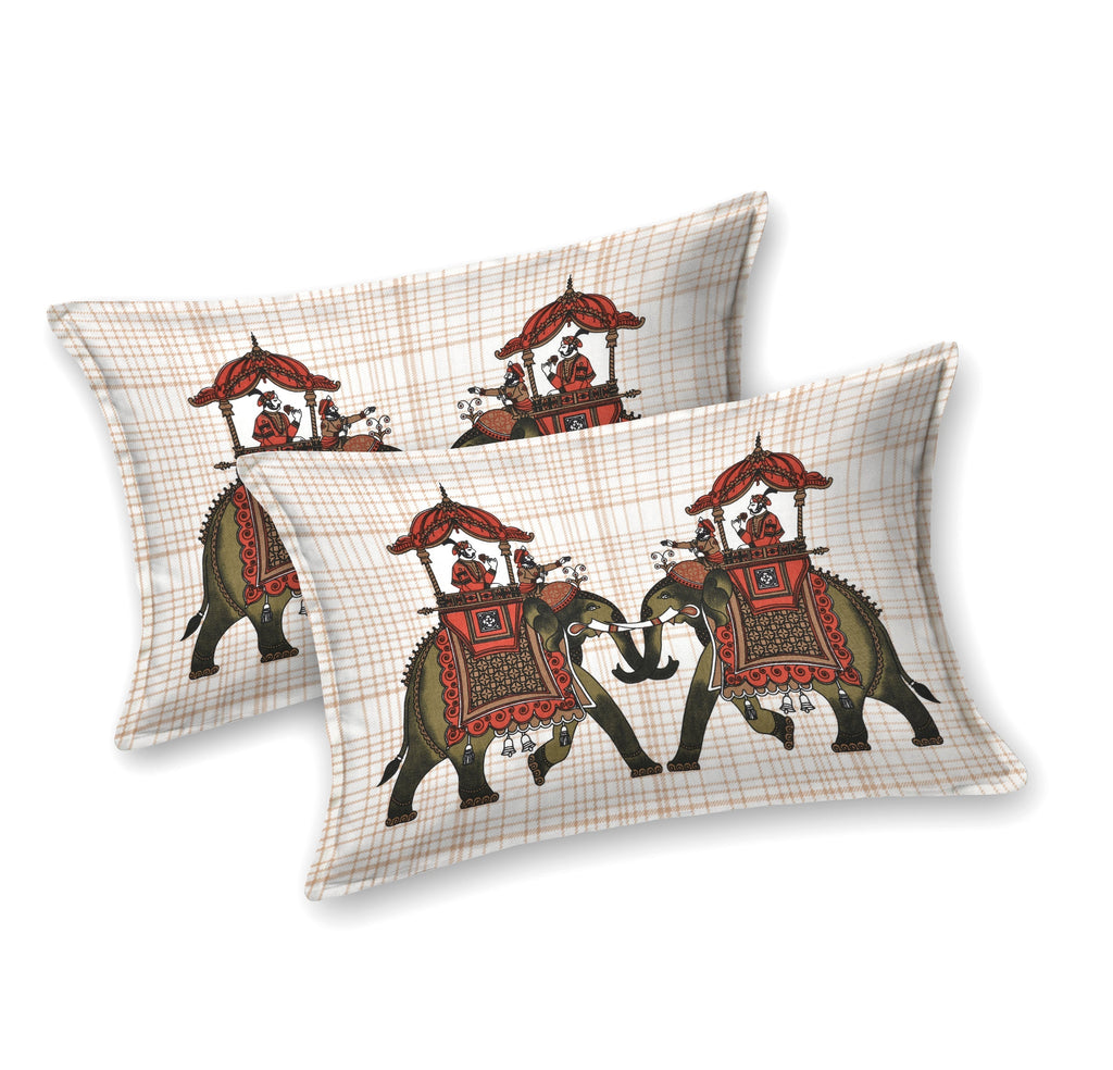 Royal Elephant Parade Cotton Bedsheet - 120x120 Inches