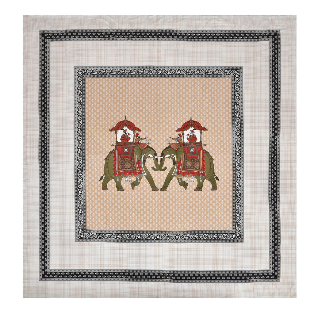 Royal Elephant Parade Cotton Bedsheet - 120x120 Inches