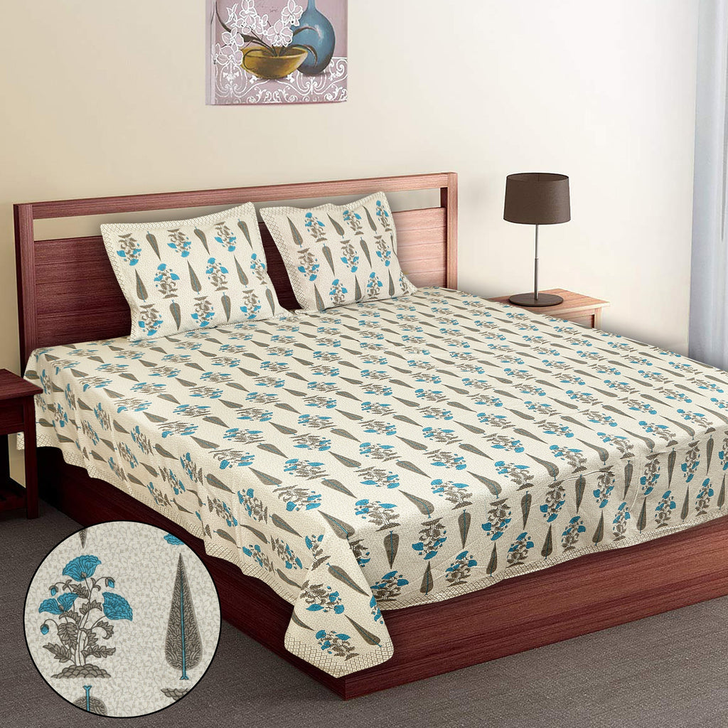 Rajwada Empire Blue Bloom  Bedsheet Set 108 x 108