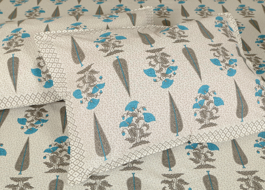 Rajwada Empire Blue Bloom  Bedsheet Set 108 x 108