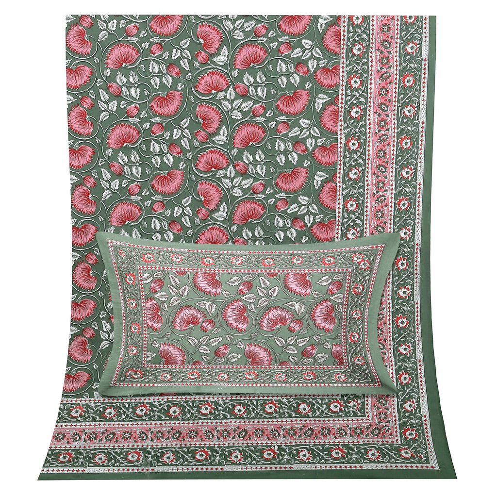 Royal Blossom Empire Green Bedsheet Set 108 x 108