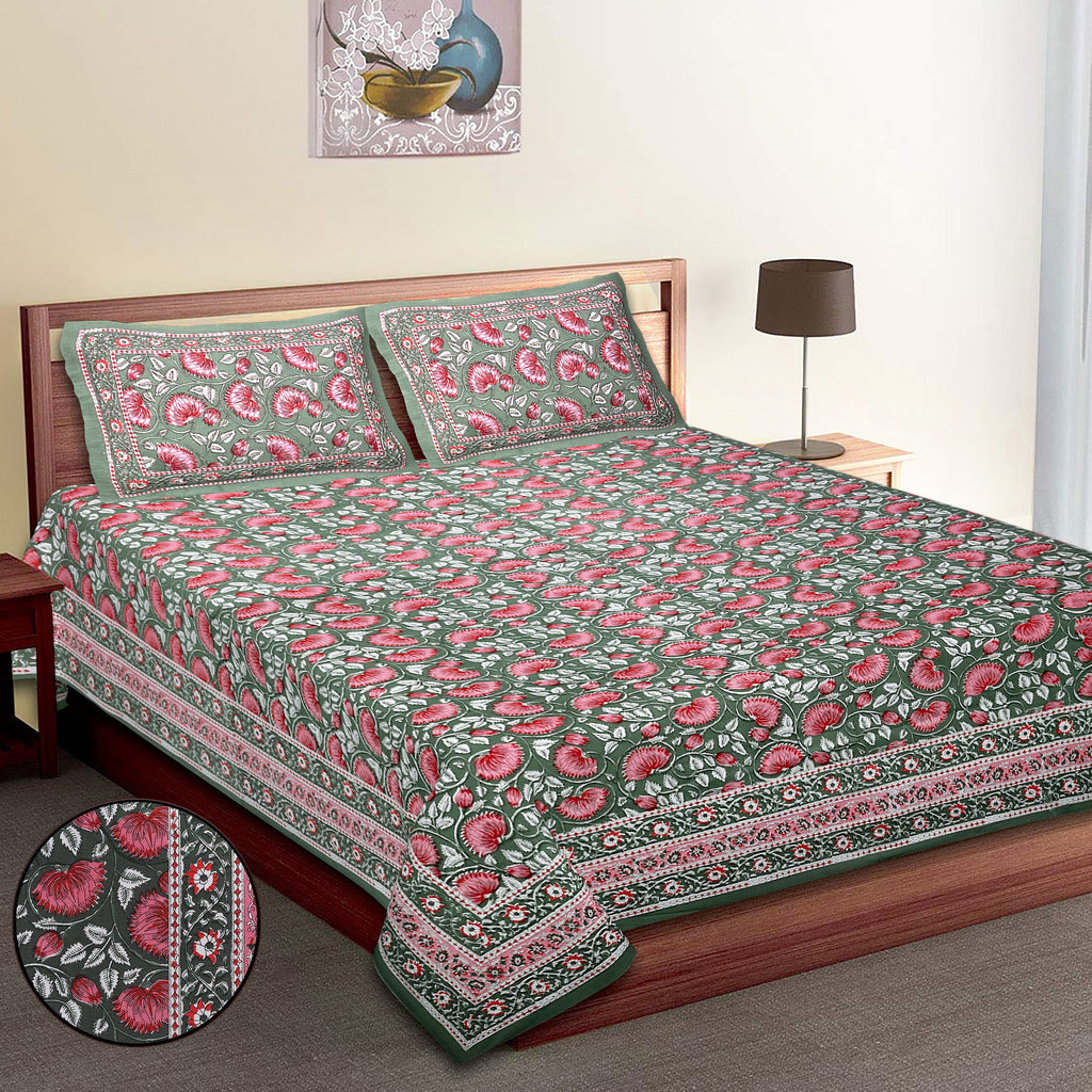 Royal Blossom Empire Green Bedsheet Set 108 x 108