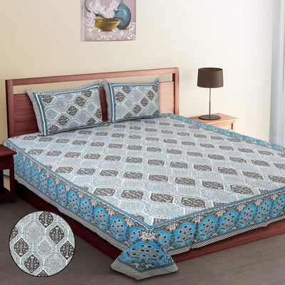 The Jaipuri Lattice Blue Cotton Bedsheet Set