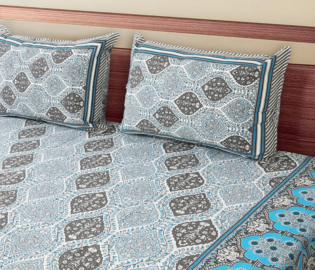 The Jaipuri Lattice Blue Cotton Bedsheet Set