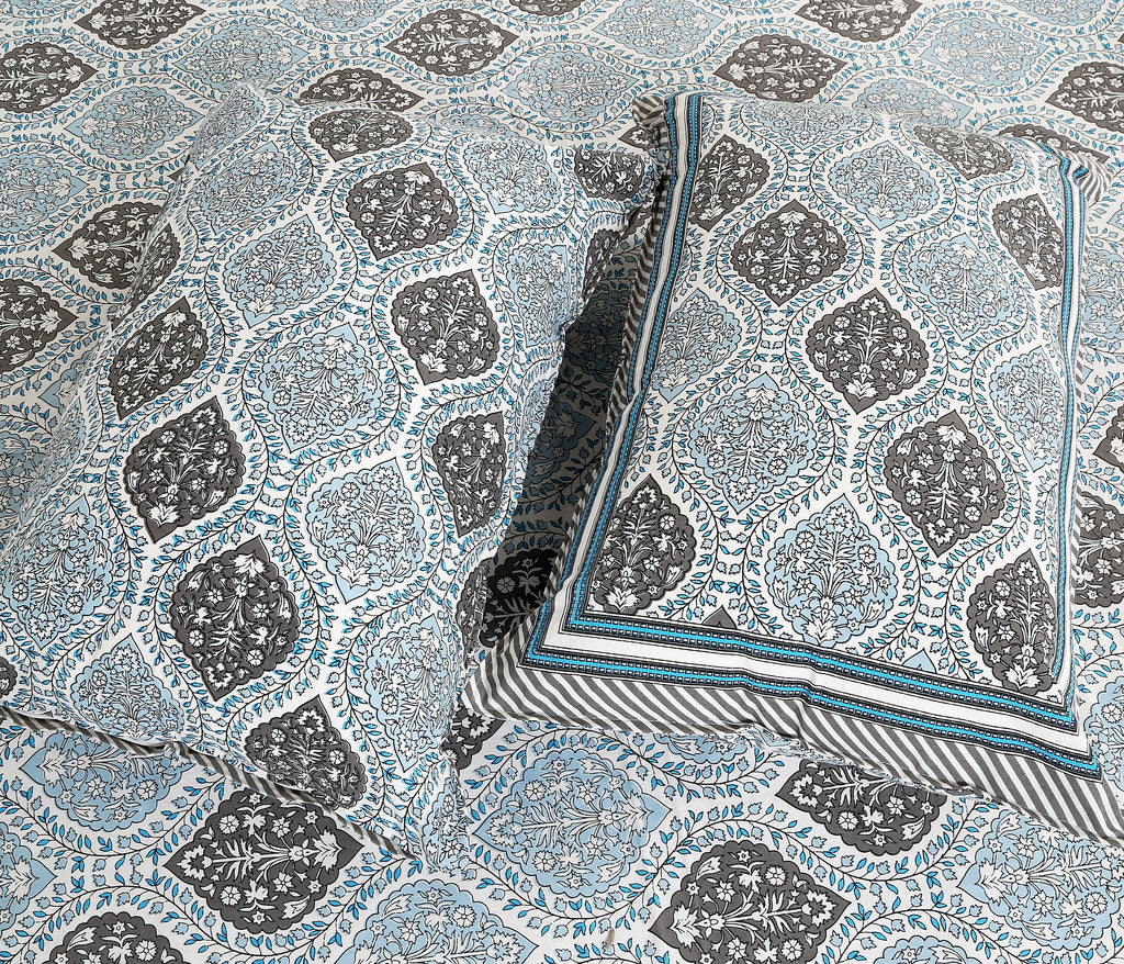 The Jaipuri Lattice Blue Cotton Bedsheet Set