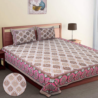 The Jaipuri Lattice Brown Cotton Bedsheet Set