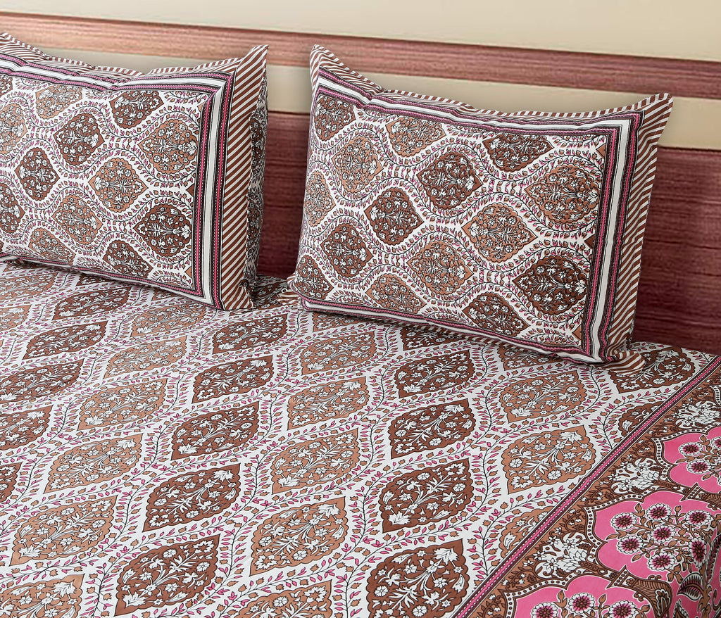 The Jaipuri Lattice Brown Cotton Bedsheet Set