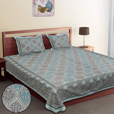 The Jaipuri Lattice Grey Cotton Bedsheet Set 90x108