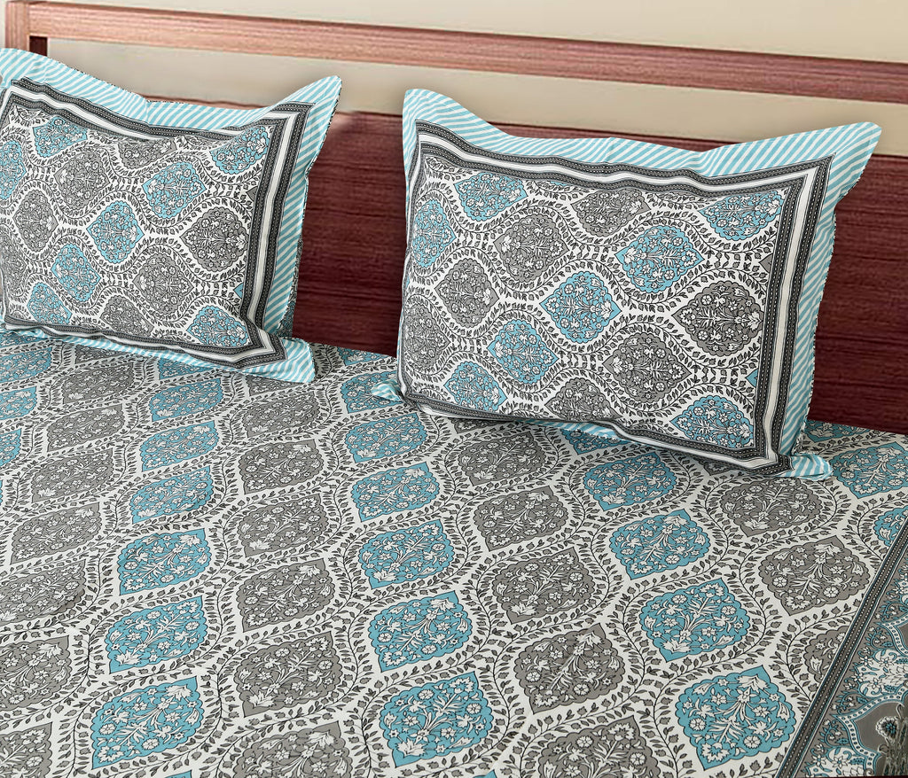 The Jaipuri Lattice Grey Cotton Bedsheet Set 90x108