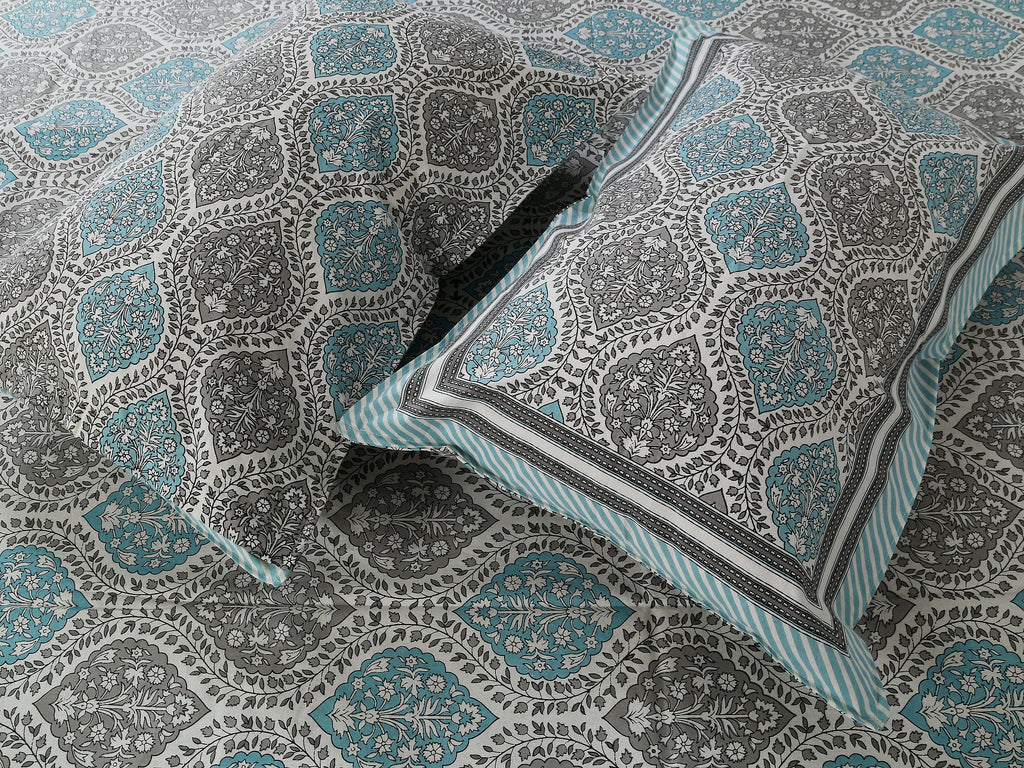 The Jaipuri Lattice Grey Cotton Bedsheet Set 90x108