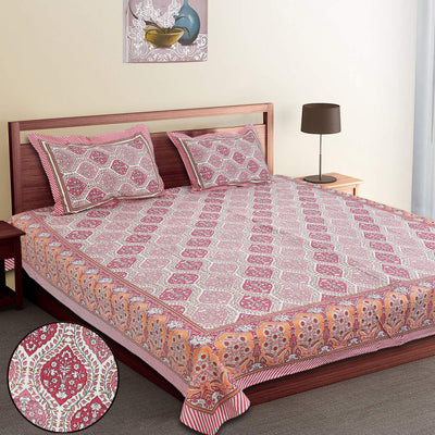 The Jaipuri Lattice Pink Cotton Bedsheet Set 90x108