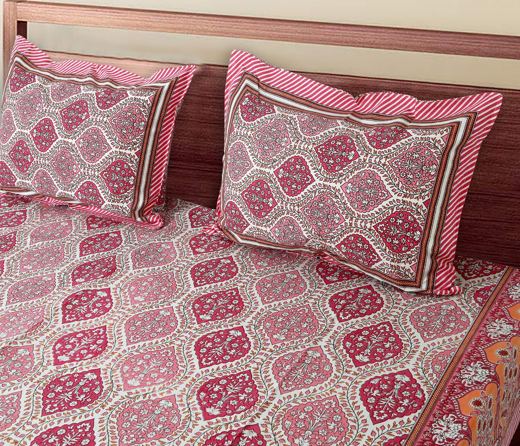 The Jaipuri Lattice Pink Cotton Bedsheet Set 90x108