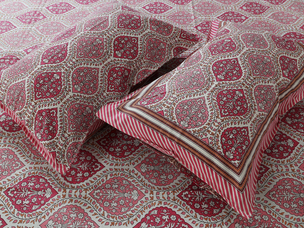 The Jaipuri Lattice Pink Cotton Bedsheet Set 90x108