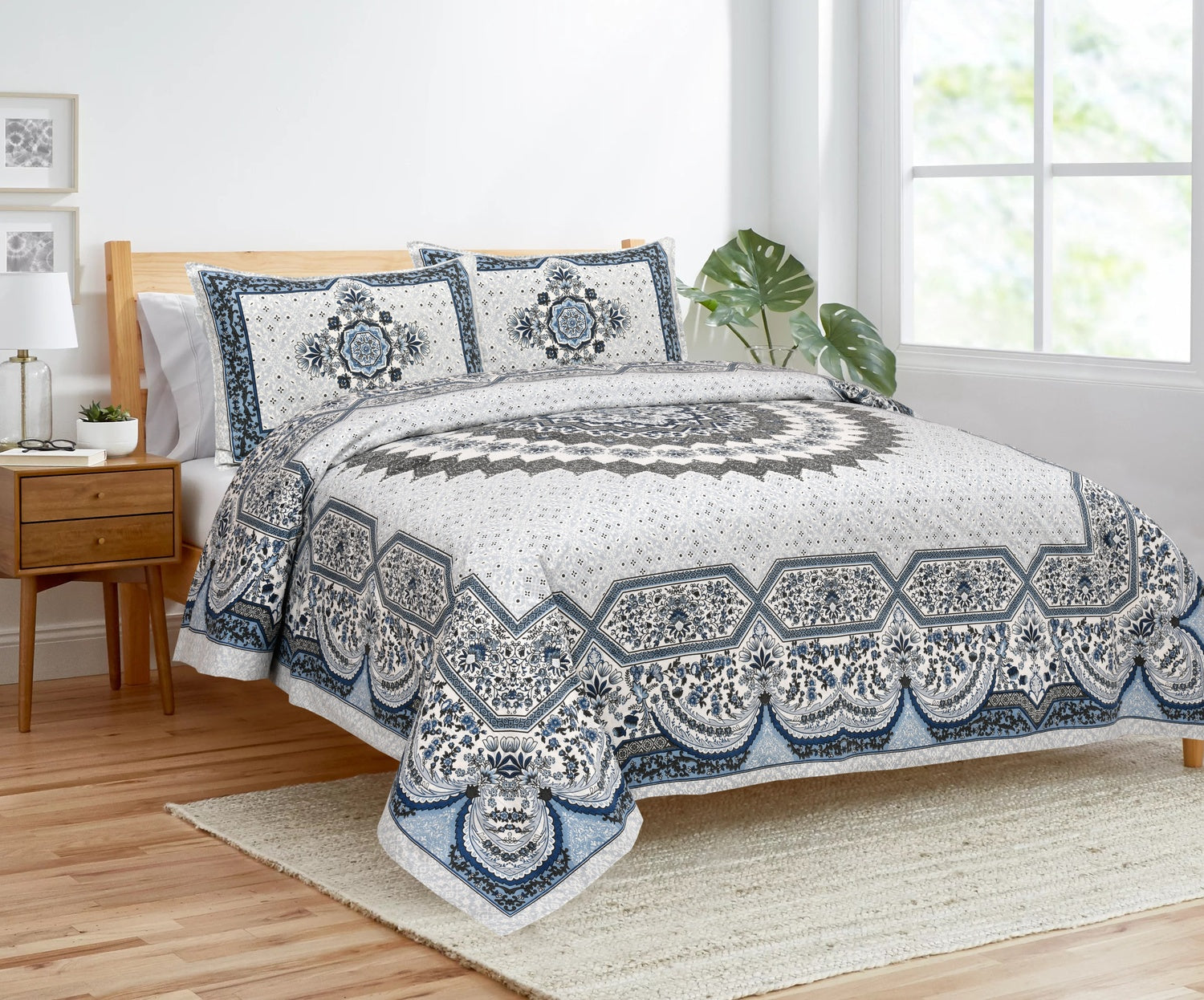 Rajvastra Kaleen Classic Sky Blue Bedsheet Set 100 x 108