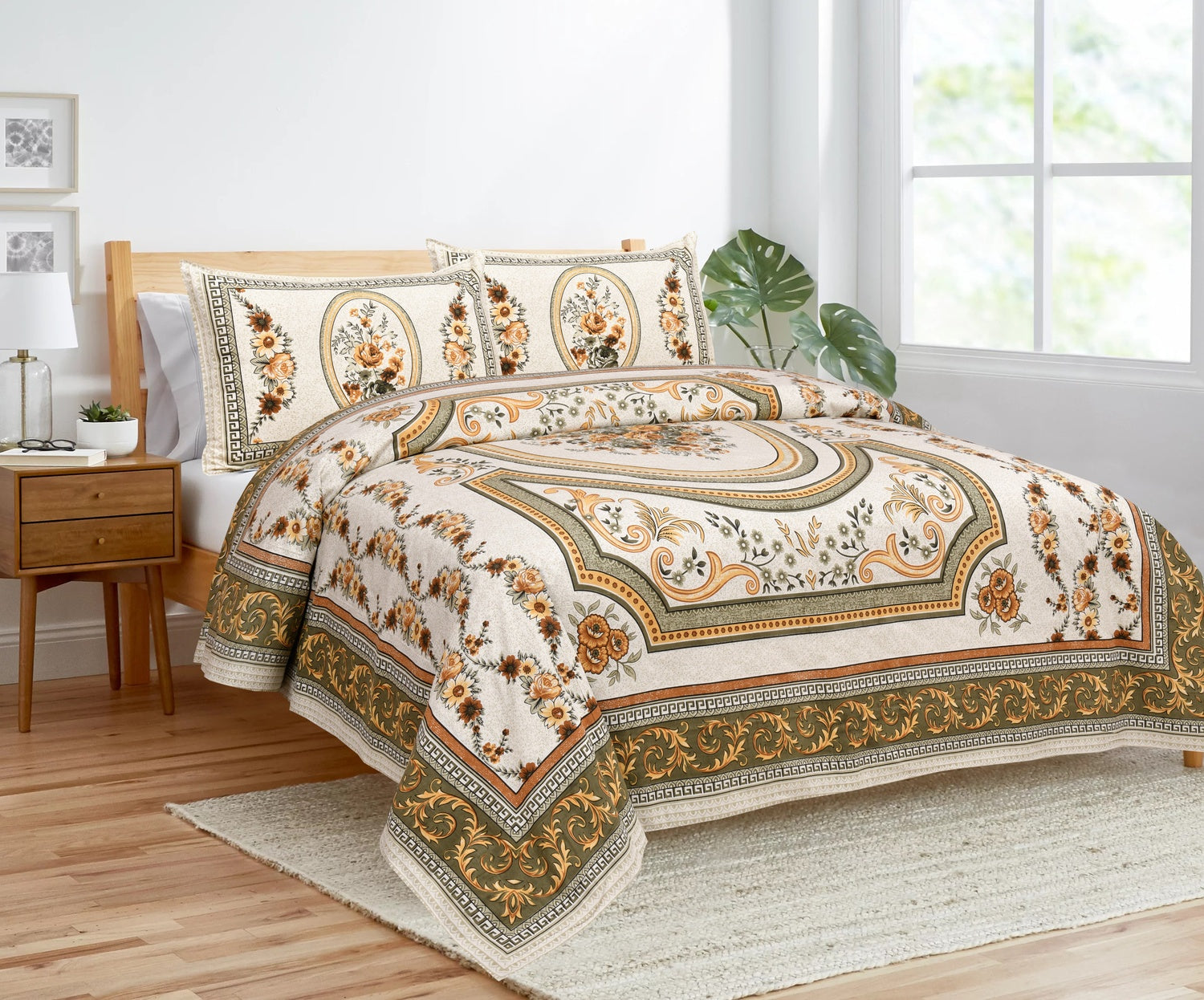 Rajvastra Kaleen Floral Green Bedsheet Set 100 x 108