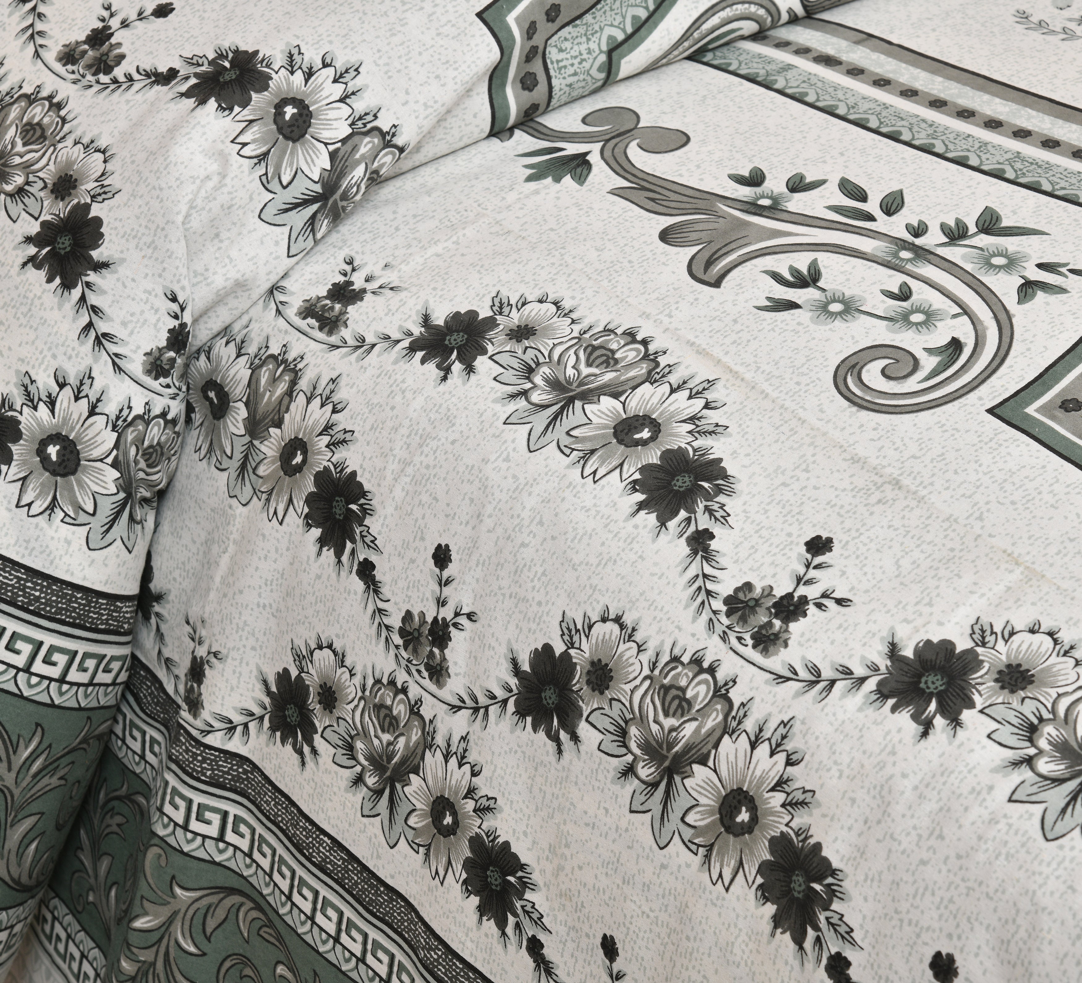 Rajvastra Kaleen Floral Grey Bedsheet Set 100 x 108