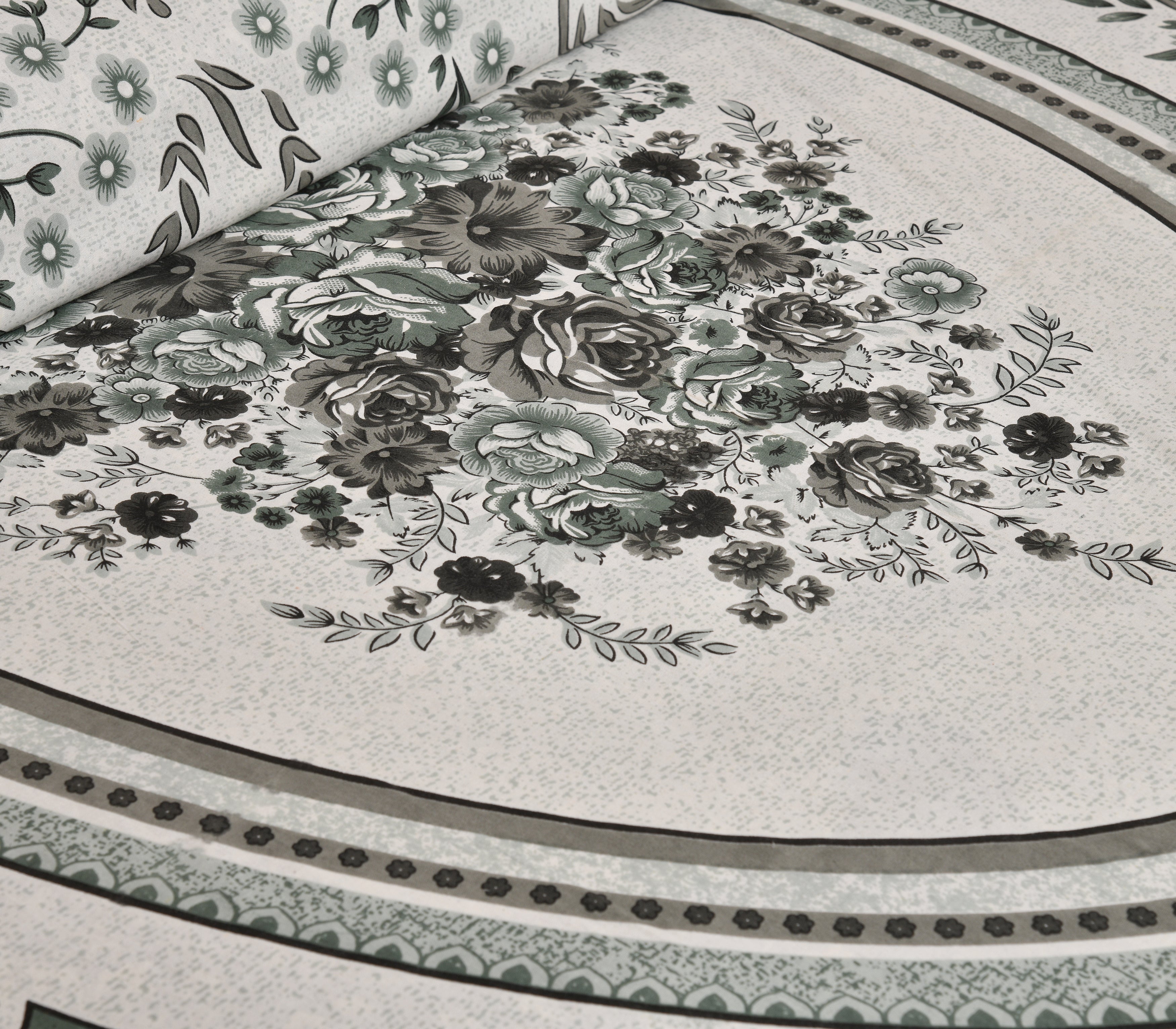 Rajvastra Kaleen Floral Grey Bedsheet Set 100 x 108