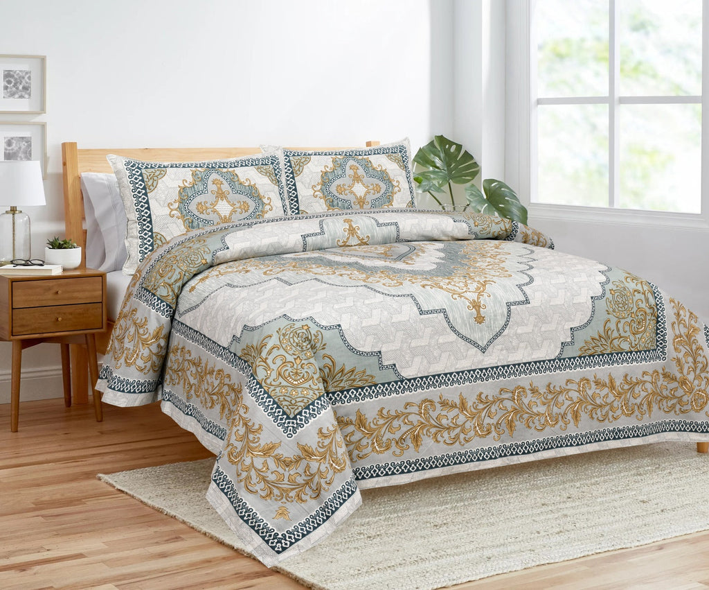 Rajvastra Kaleen Heritage Turquoise Bedsheet Set 100 x 108